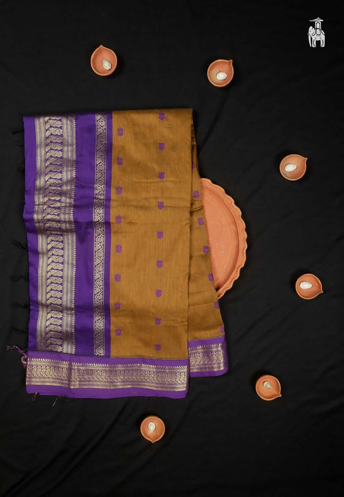 Brown Mercerised Cotton Gadwal Saree