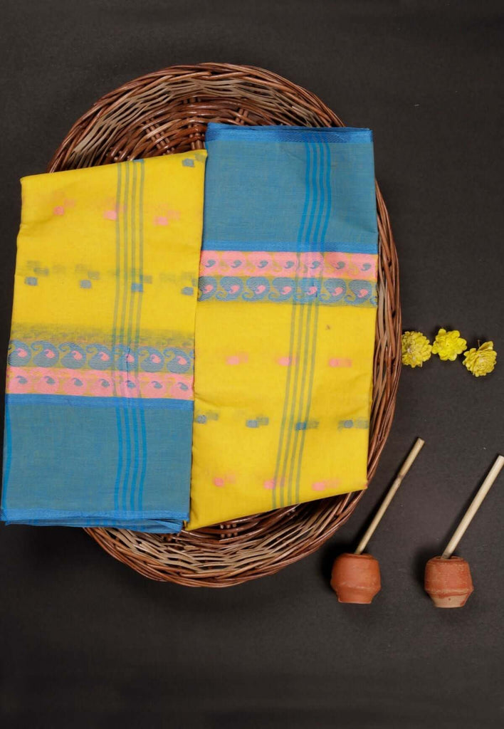 Corn Yellow Tant Saree For Saraswati Puja