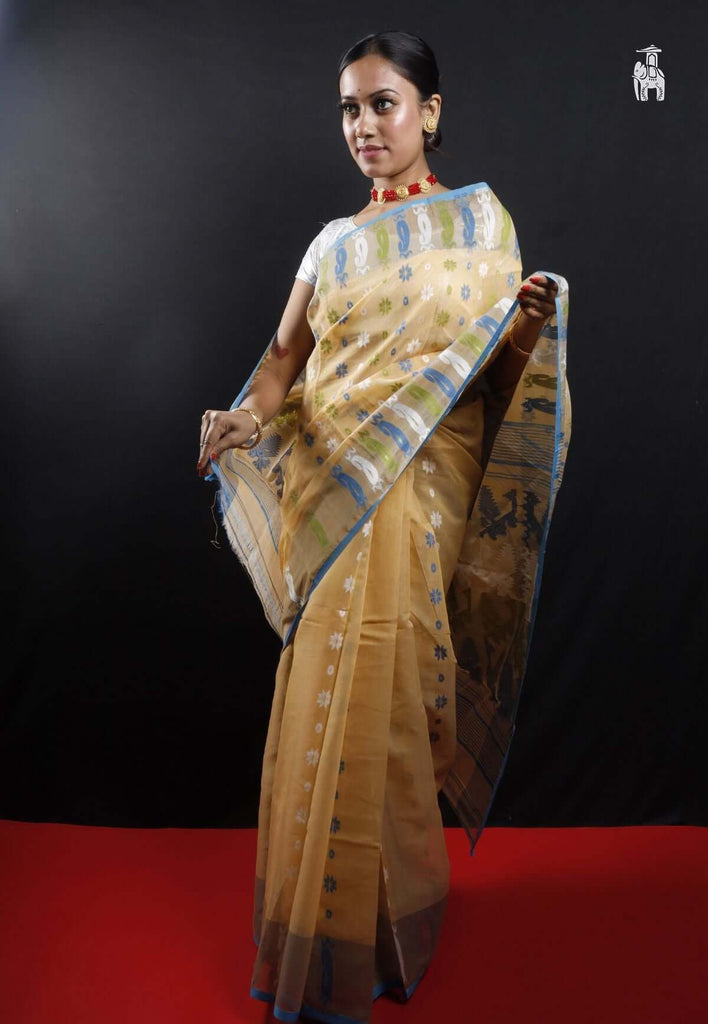 Dark Ivory Dhakai Jamdani Saree