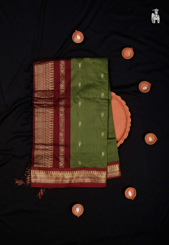 Dark Green Mercerised Cotton Gadwal Saree