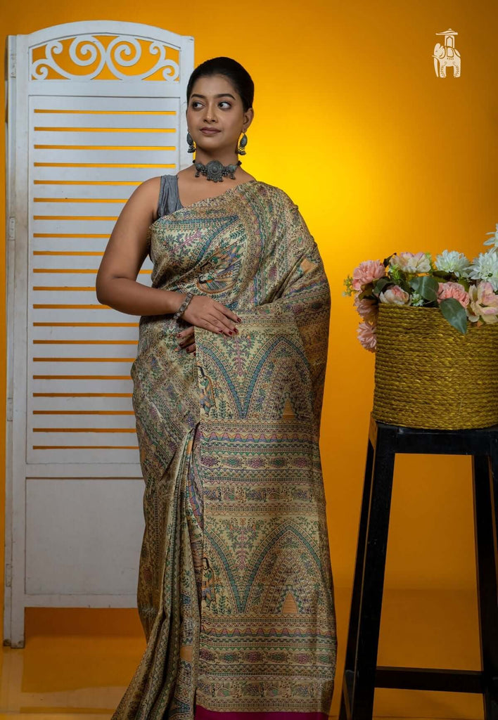 Deep Pink Madhubani Print Saree