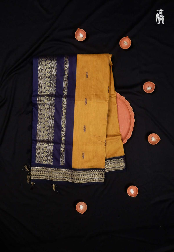 Golden Yellow Mercerised Cotton Saree