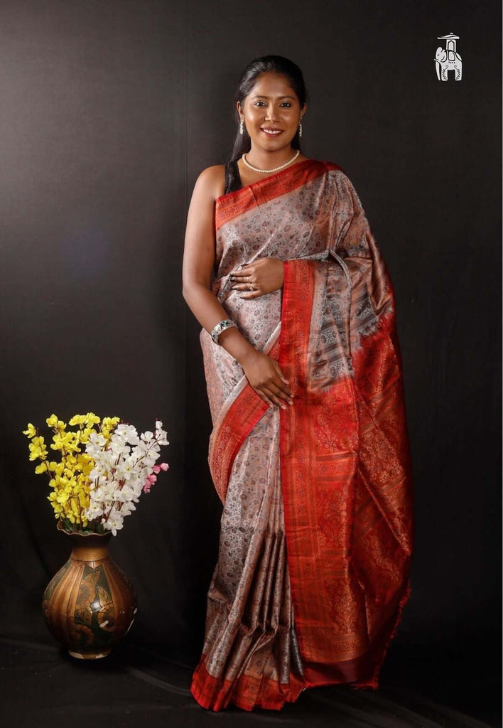 Light Grey Pashmina Silk Saree