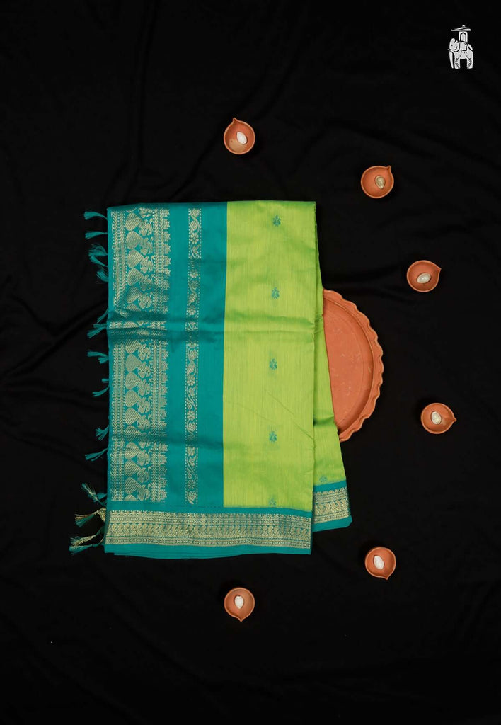 Light Olive Green Mercerised Cotton Saree
