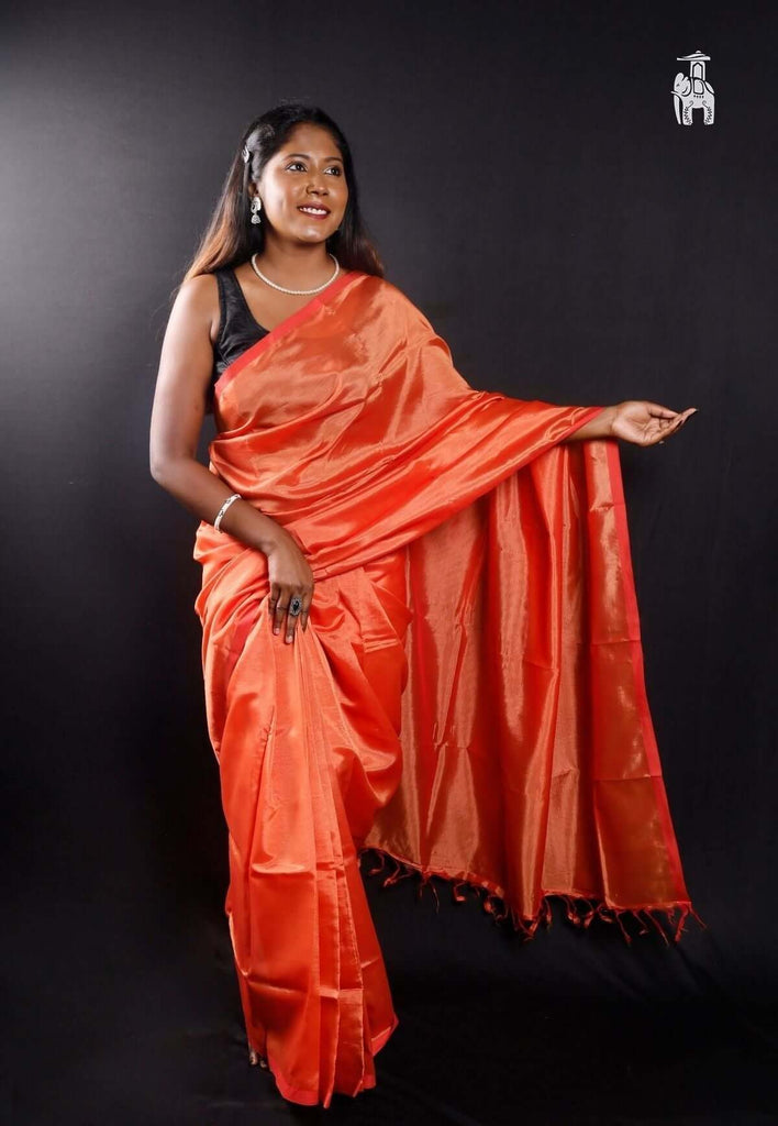 Neon Orange Mangalgiri Sico Saree