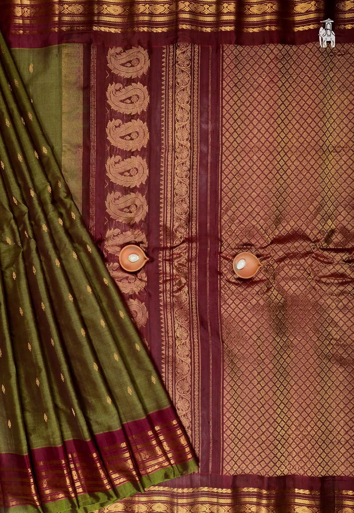 Olive Green Gadwal Sico Saree
