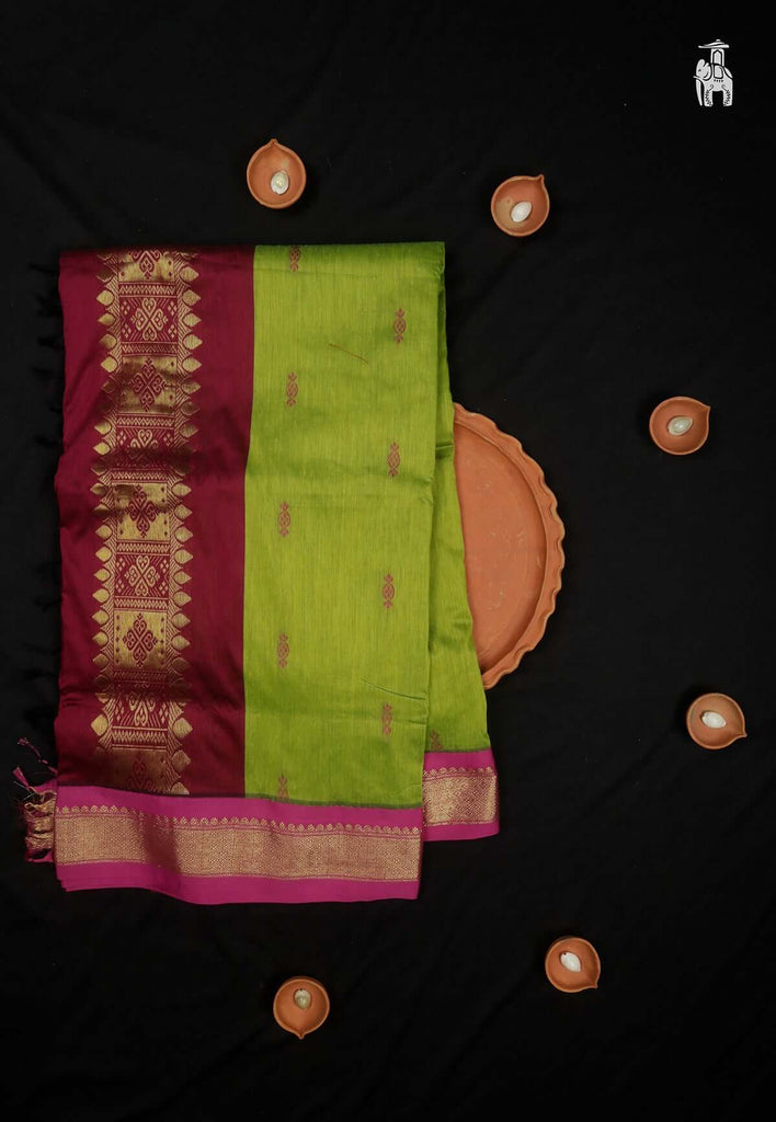 Olive Green Mercerised Cotton Saree