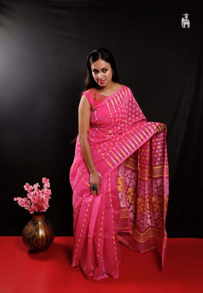 Pink Dhakai Jamdani Saree