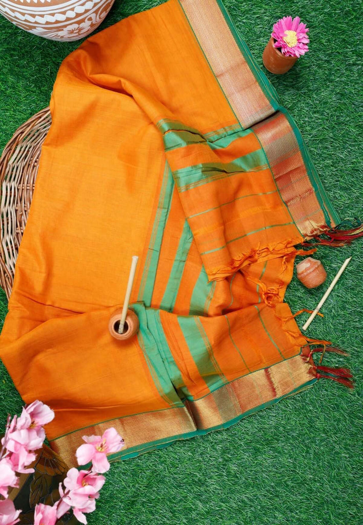 Saffron  saree for saraswati puja