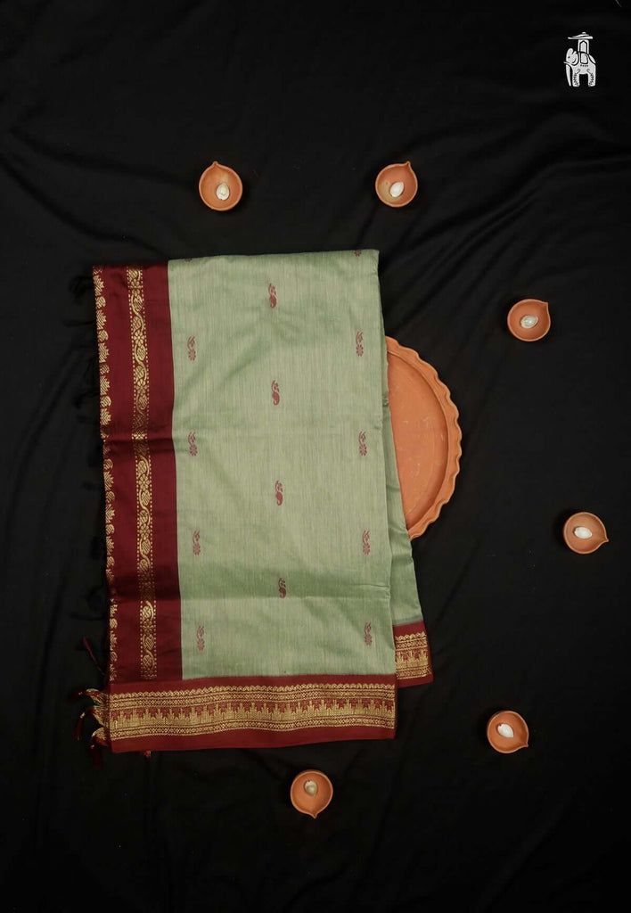Sage Green Mercerised Cotton Saree