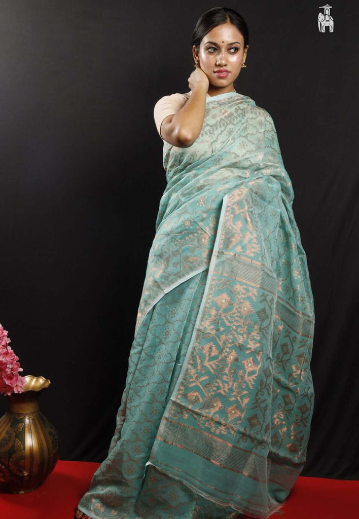 Sea Green Dhakai Jamdani Saree