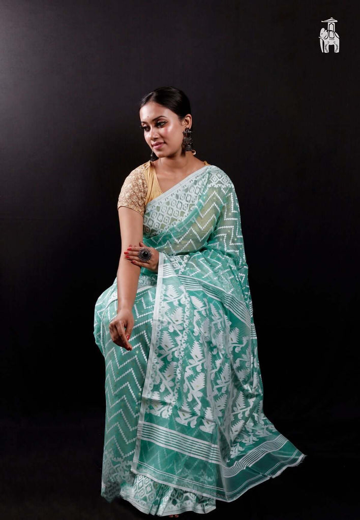 Sea Green Dhakai Jamdani Saree