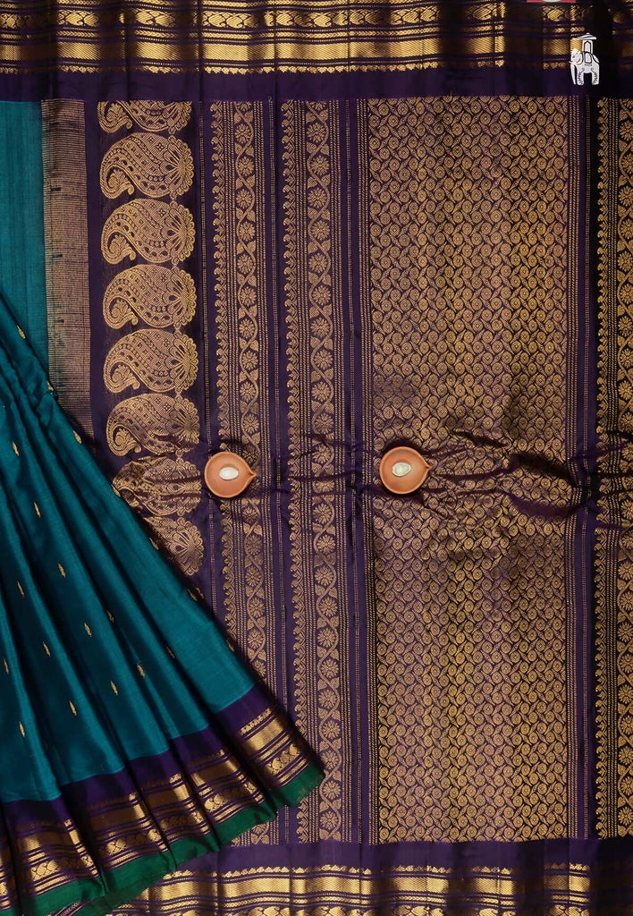 Sea Green Gadwal Sico Saree
