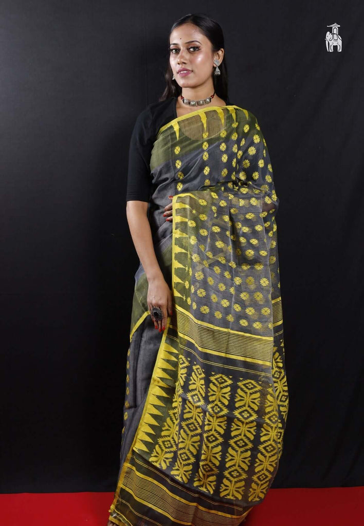 Slate Dhakai Jamdani Saree