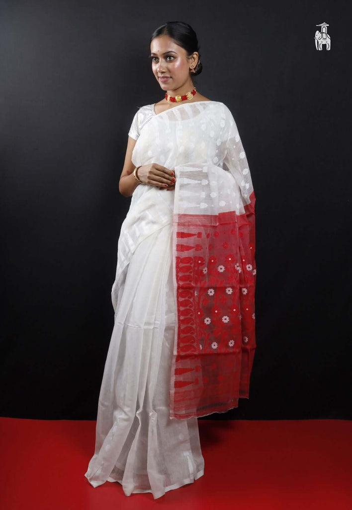 White Dhakai Jamdani Saree