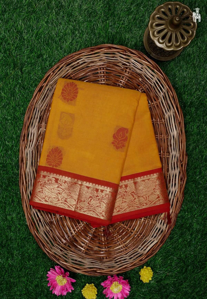 Yellowish Orange Kanchipuram Cotton Saree